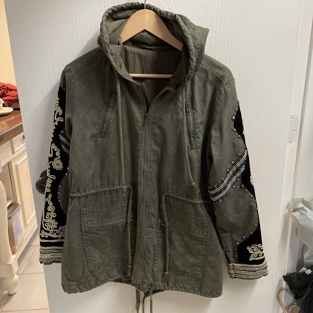 Free People Golden Quills Military Parka Jacket XS Oversized Cargo Zip
